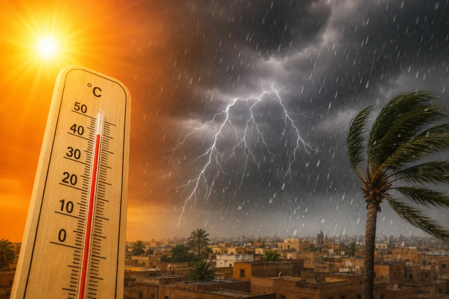 طقس حار ورياح عاصفية وزخات رعدية قوية اليوم الأحد وغدا الاثنين بعدد من مناطق المملكة